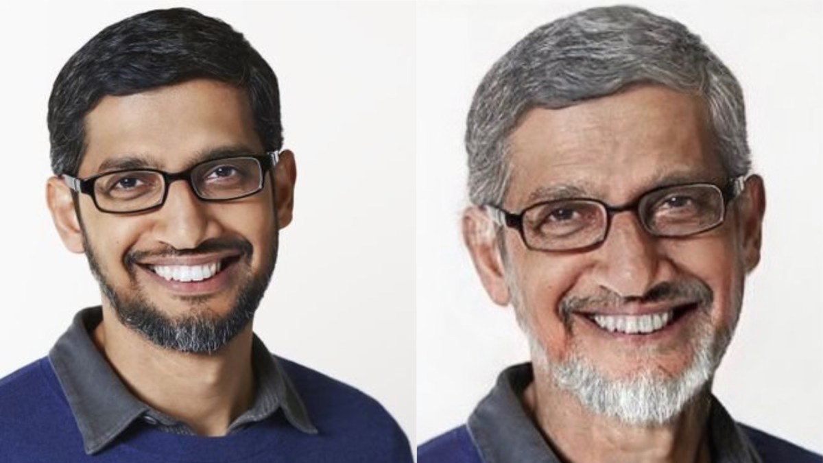 Sundar Pichai, le CEO de Google, blanchi par l'application. // Source : Montage Numerama Sundar Pichai, le CEO de Google, blanchi par l'application. // Source : Montage Numerama