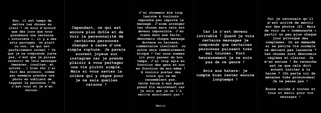 Les stories publiées quelques heures après les tweets à son sujet. // Source : Captures d'écran Instagram / Florian Allister Les stories publiées quelques heures après les tweets à son sujet. // Source : Captures d'écran Instagram / Florian Allister