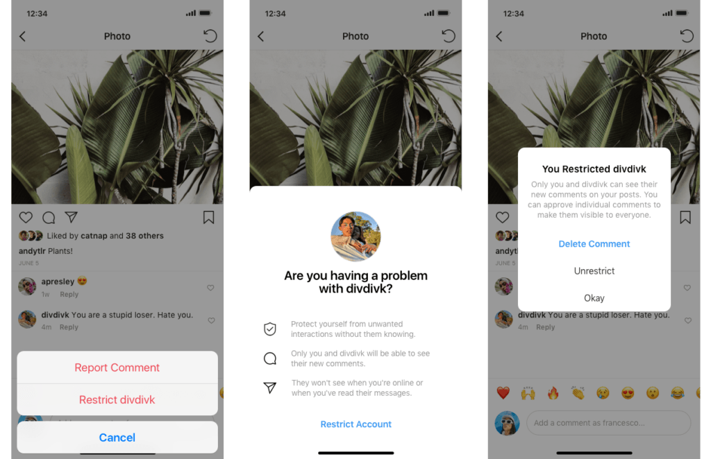 La fonctionnalité Restrict. // Source : Instagram La fonctionnalité Restrict. // Source : Instagram