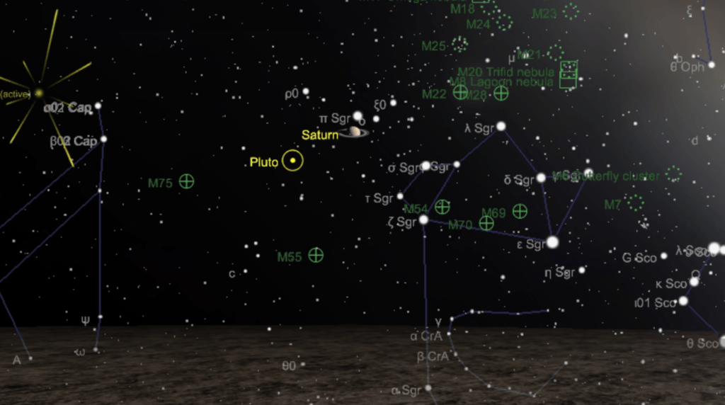Saturne dans le ciel le 9 juillet 2019 à 23h30. // Source : Capture d'écran The Sky Live