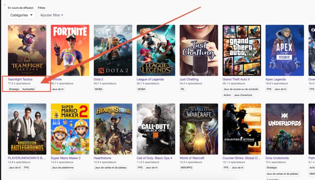 Teamfight Tactics en tête sur Twitch le 8 juillet 2019 // Source : Twitch