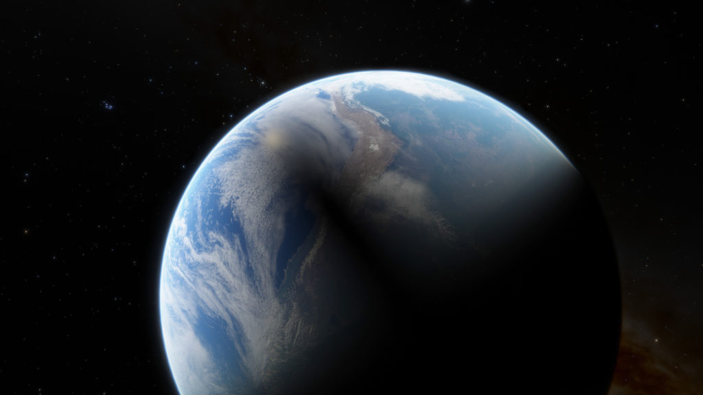 L'ombre formée sur la Terre au cours de l'éclipse. // Source : ESO/L.Calcada (photo recadrée) L'ombre formée sur la Terre au cours de l'éclipse. // Source : ESO/L.Calcada (photo recadrée)