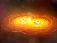 La fusion de deux trous noirs. // Source : Wikimedia/CC/NASA/CXC/A.Hobart (photo recadrée) La fusion de deux trous noirs. // Source : Wikimedia/CC/NASA/CXC/A.Hobart (photo recadrée)