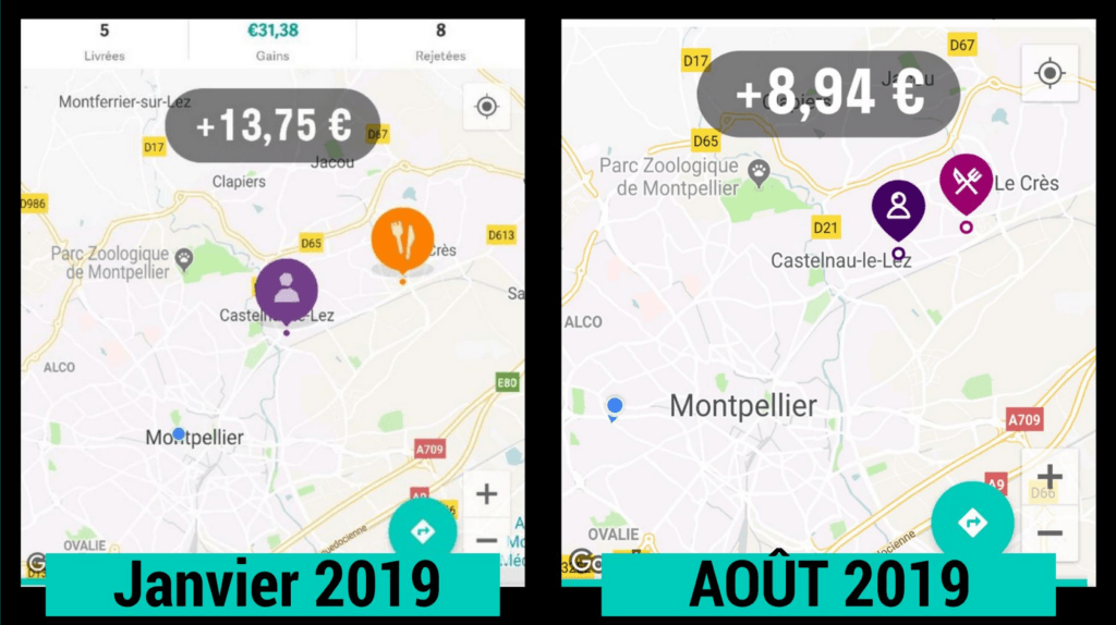 Les grévistes Deliveroo expliquent que la nouvelle tarification provoque une baisse de leurs revenus. // Source : Capture Twitter / @Eldjai Les grévistes Deliveroo expliquent que la nouvelle tarification provoque une baisse de leurs revenus. // Source : Capture Twitter / @Eldjai
