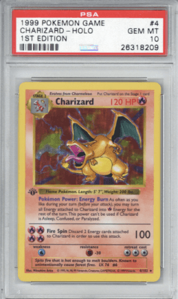 Carte Pokémon Dracaufeu (Charizard en anglais) très rare. // Source : GoldinAuction Carte Pokémon Dracaufeu (Charizard en anglais) très rare. // Source : GoldinAuction