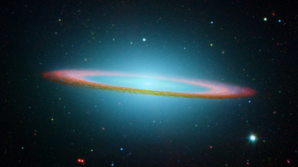 La galaxie Messier 104, observée par Hubble. // Source : Wikimedia/CC/NASA/JPL-Caltech and The Hubble Heritage Team (STScI/AURA), photo recadrée La galaxie Messier 104, observée par Hubble. // Source : Wikimedia/CC/NASA/JPL-Caltech and The Hubble Heritage Team (STScI/AURA), photo recadrée