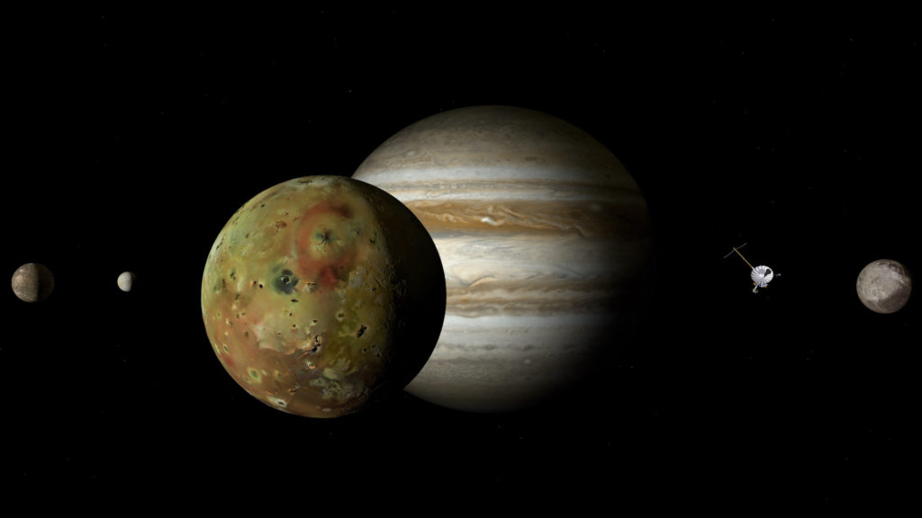 Jupiter et plusieurs de ses lunes. // Source : Pixabay (photo recadrée) Jupiter et plusieurs de ses lunes. // Source : Pixabay (photo recadrée)