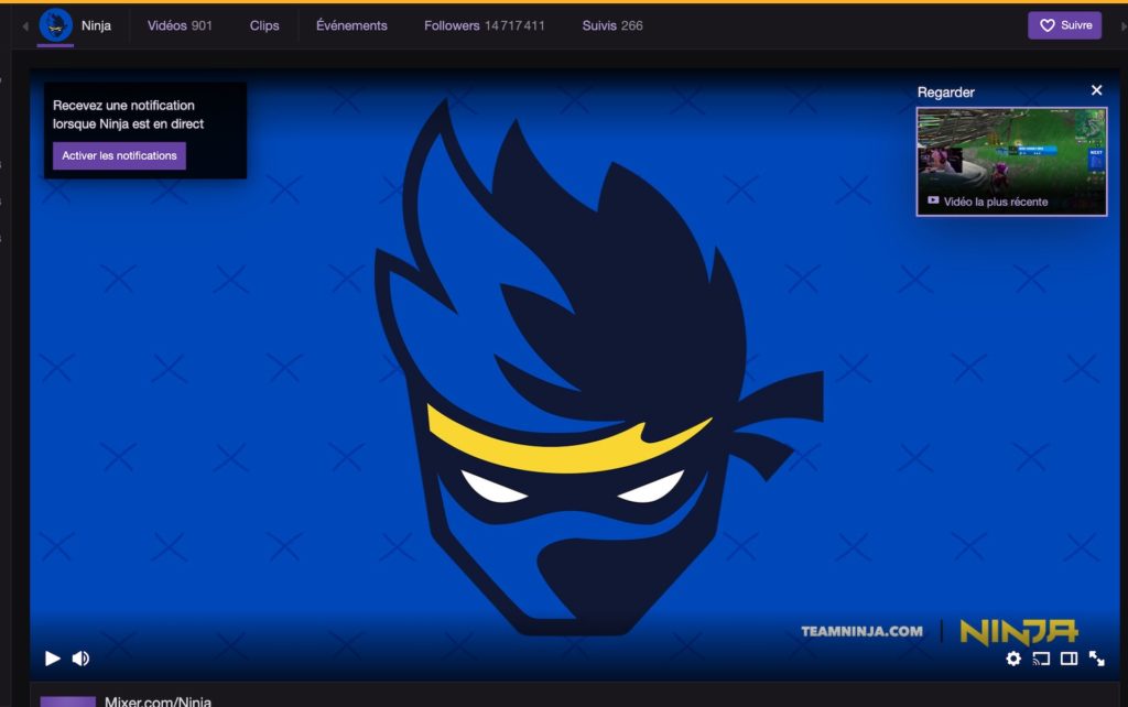 La chaîne revenue à la normale le 12 août 2019 // Source : twitch.tv/ninja La chaîne revenue à la normale le 12 août 2019 // Source : twitch.tv/ninja