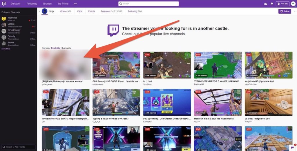 La chaîne Twitch de Ninja le 11 août // Source : Twitter/KEEMSTAR La chaîne Twitch de Ninja le 11 août // Source : Twitter/KEEMSTAR