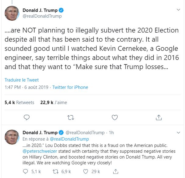 Les tweets publiés par Donald Trump // Source : Capture d'écran Twitter Les tweets publiés par Donald Trump // Source : Capture d'écran Twitter