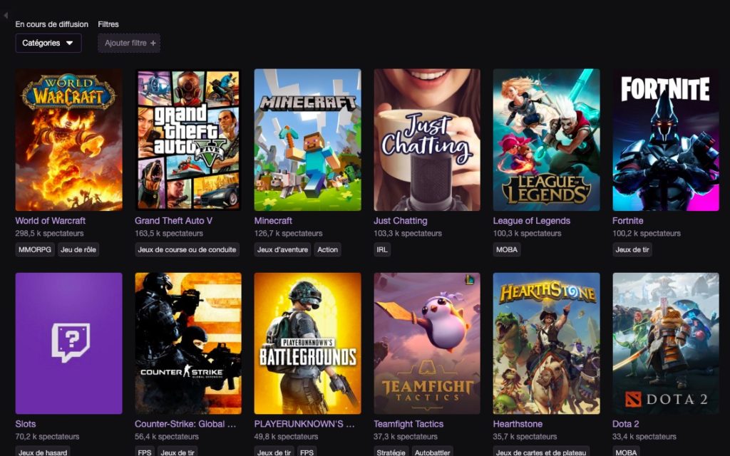 Capture d'écran de l'onglet Parcourir de Twitch le 26 août 2019 à 22h // Source : Twitch Capture d'écran de l'onglet Parcourir de Twitch le 26 août 2019 à 22h // Source : Twitch