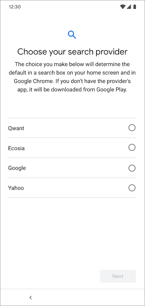 Nouvelle configuration d'Android // Source : Google