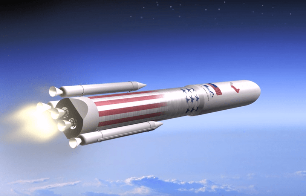 Modélisation de la future fusée Vulcan Centaur de l'entreprise ULA. // Source : ULA / Capture Youtube Modélisation de la future fusée Vulcan Centaur de l'entreprise ULA. // Source : ULA / Capture Youtube