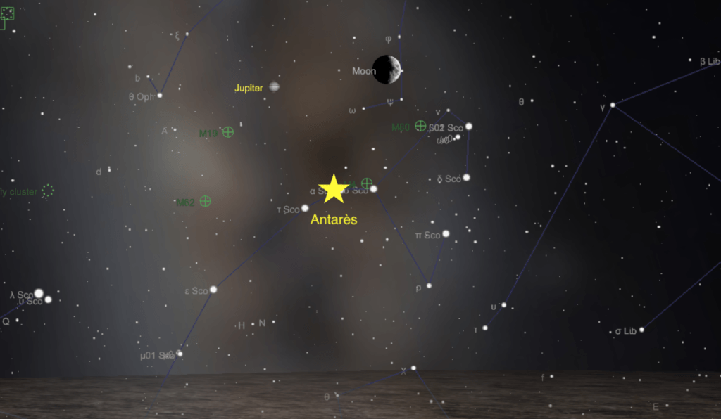 Le ciel vu de Paris, le 5 septembre 2019 à 21h40. // Source : The Sky Live, annotations Numerama