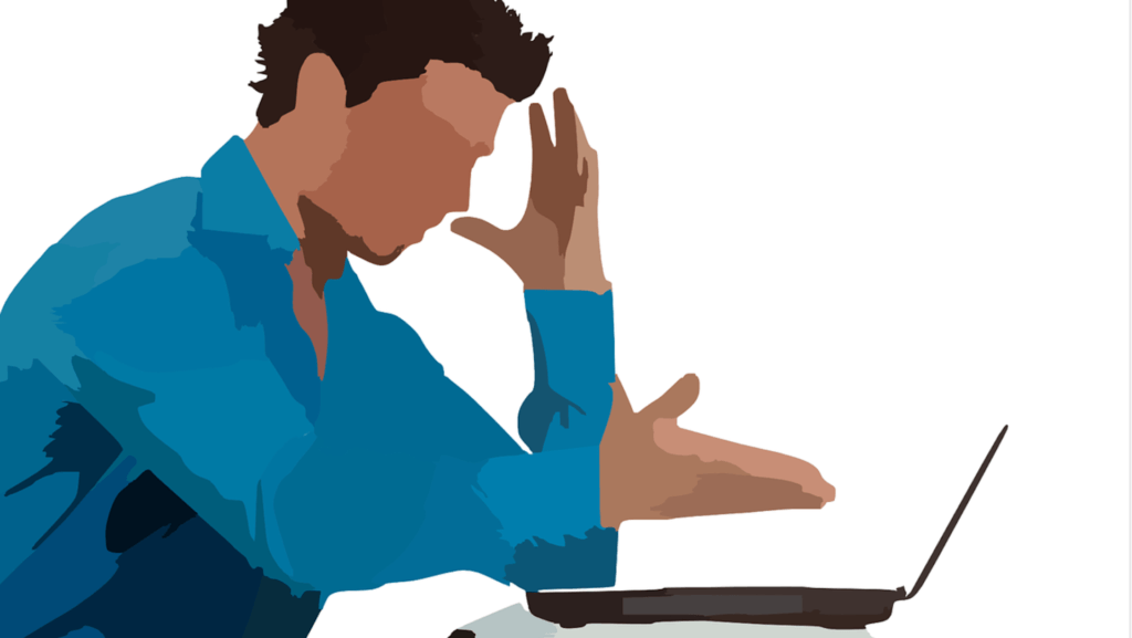 Un dessin d'homme devant un ordinateur // Source : Pixabay Un dessin d'homme devant un ordinateur // Source : Pixabay
