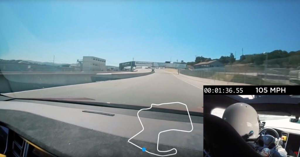 Tesla Model S bat un record à Laguna Seca // Source : Capture YouTube Tesla Model S bat un record à Laguna Seca // Source : Capture YouTube