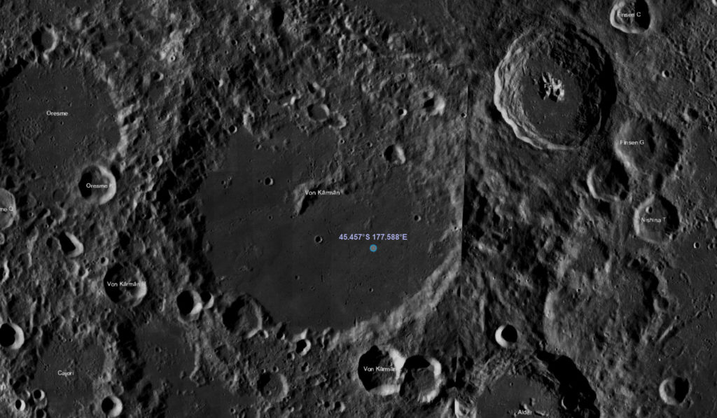 Le cratère Von Kármán, le site d'atterrissage de Chang'e-4. // Source : Wikimedia/CC/Lamid58