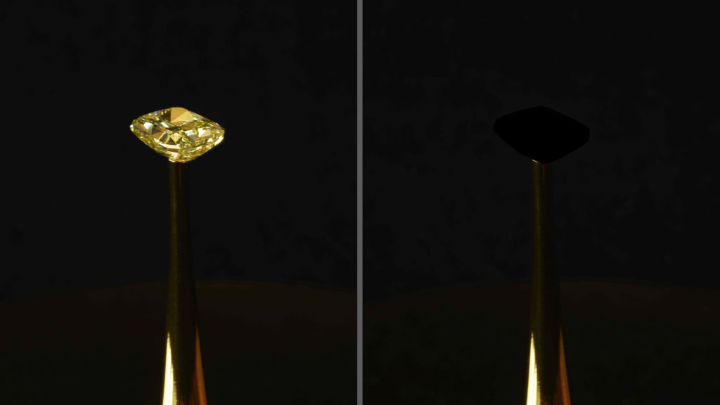 Le diamant recouvert de ce matériau, à droite de l'image. // Source : R. Capanna, A. Berlato, and A. Pinato (photo recadrée) Le diamant recouvert de ce matériau, à droite de l'image. // Source : R. Capanna, A. Berlato, and A. Pinato (photo recadrée)