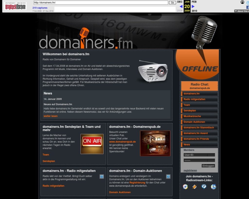 Désactivé en 2017, le site domainers.fm fait partie désormais des archives du web // Source : Domainers/WayBackMachine Désactivé en 2017, le site domainers.fm fait partie désormais des archives du web // Source : Domainers/WayBackMachine