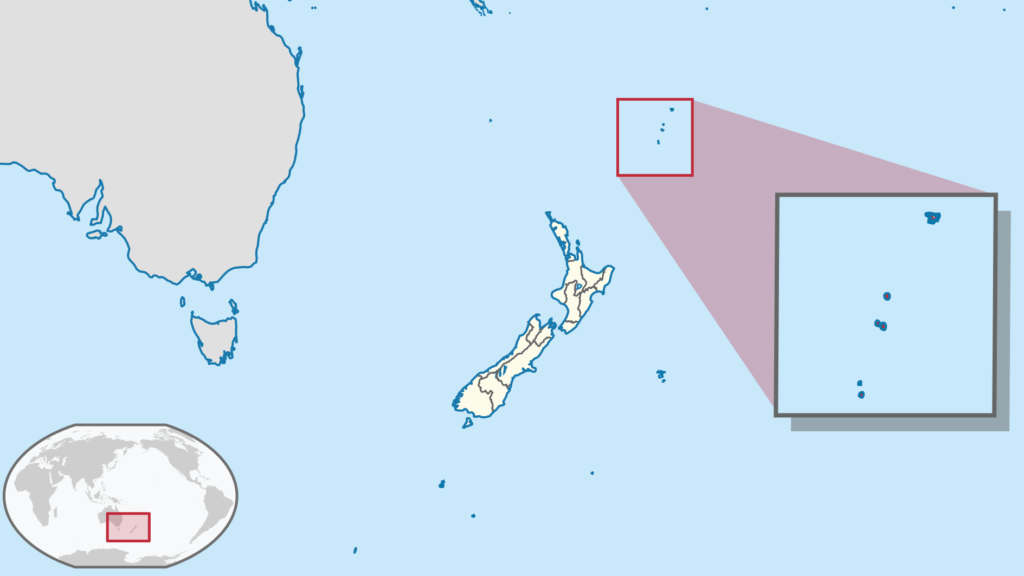 Les Îles Kermadec sur une carte du monde. // Source : Wikimedia/CC/TUBS Les Îles Kermadec sur une carte du monde. // Source : Wikimedia/CC/TUBS