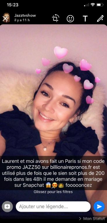 Jazz Lanfranchi dans une story. // Source : Capture d'écran Snapchat Jazz Lanfranchi dans une story. // Source : Capture d'écran Snapchat