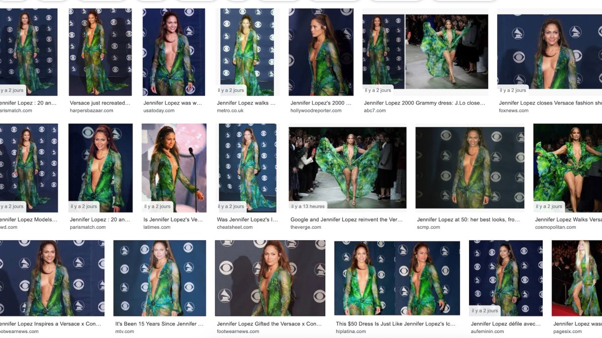 Capture d'écran d'une recherche Google "Jlo dress 2000" Capture d'écran d'une recherche Google "Jlo dress 2000"