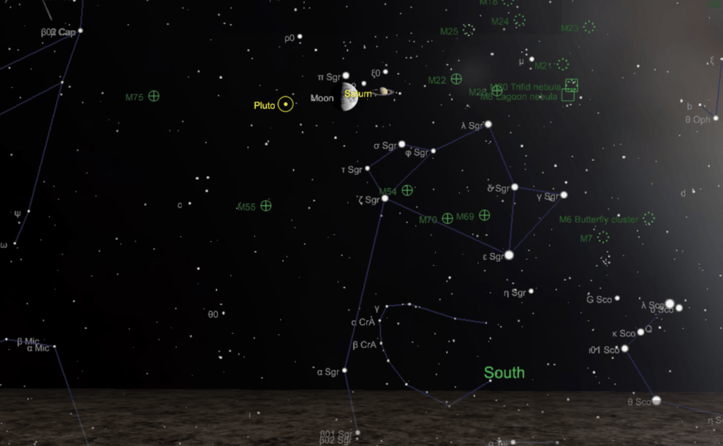 La Lune et Saturne, le 8 septembre à 21h, vu de Paris. // Source : Capture d'écran The Sky Live La Lune et Saturne, le 8 septembre à 21h, vu de Paris. // Source : Capture d'écran The Sky Live