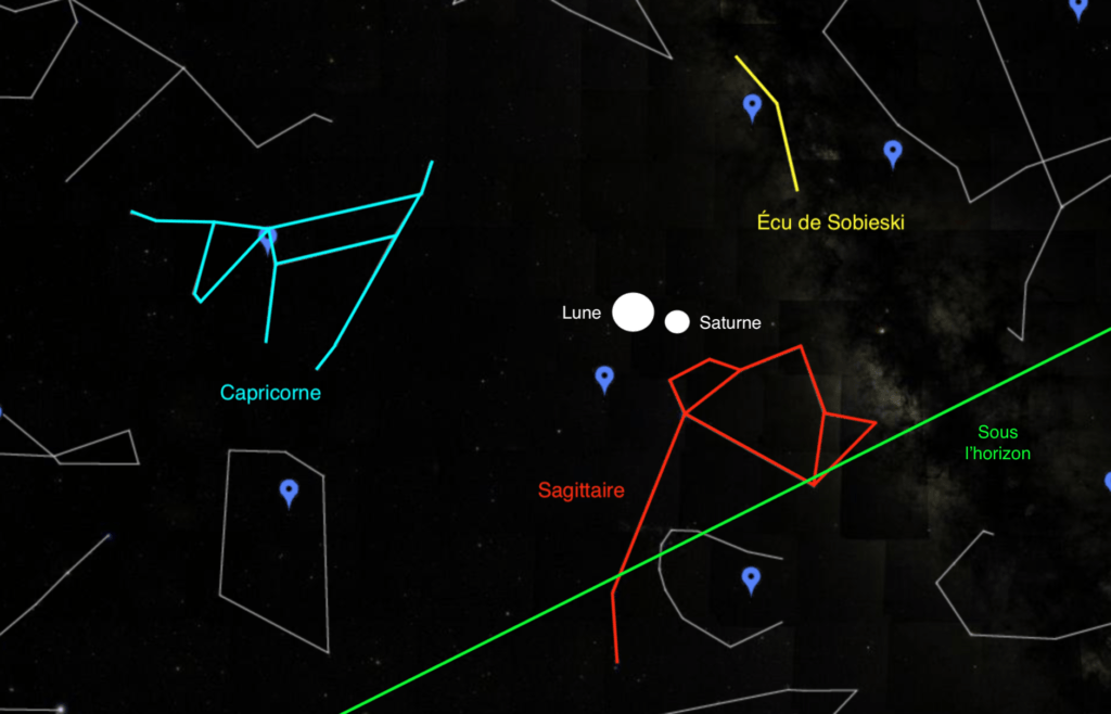À minuit le 8 septembre 2019, vu de Paris. // Source : Capture d'écran Google Sky, annotations Numerama À minuit le 8 septembre 2019, vu de Paris. // Source : Capture d'écran Google Sky, annotations Numerama