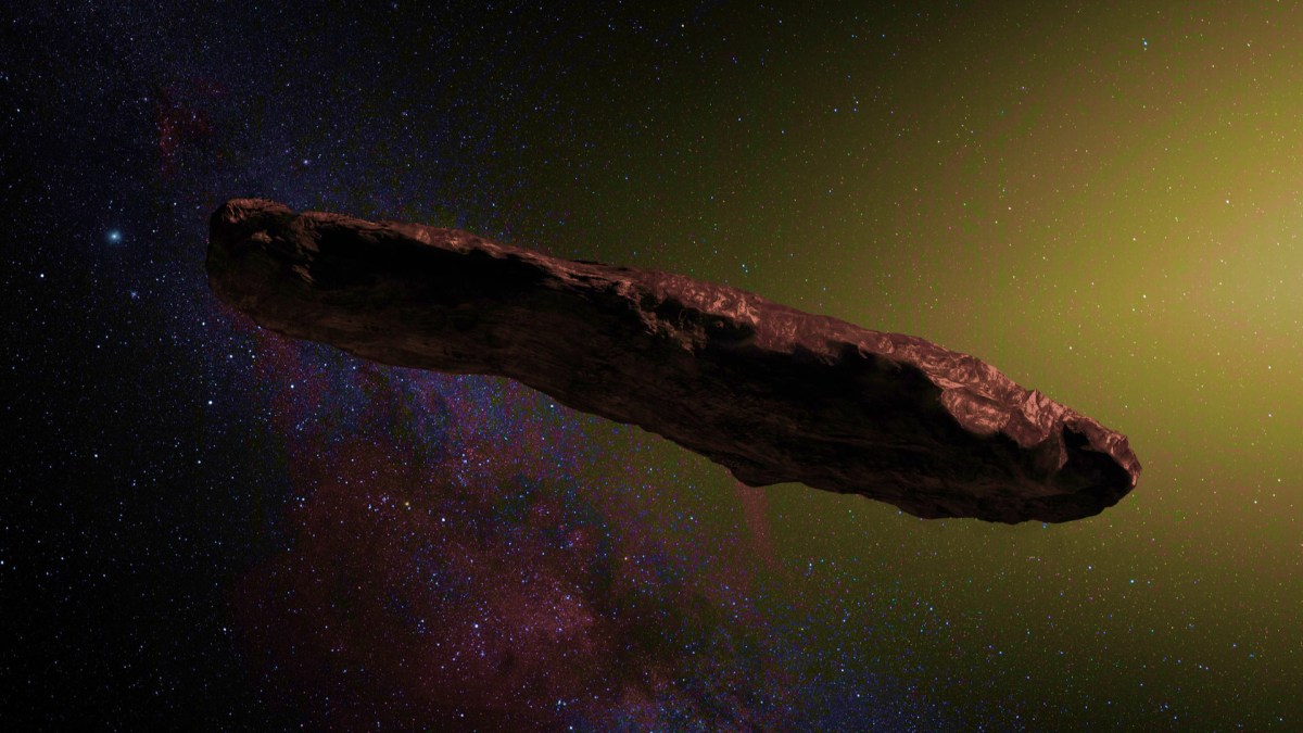 Oumuamua. // Source : Wikimedia/CC/ESO, M. Kornmesser, nagualdesign (photo recardée et modifiée) Oumuamua. // Source : Wikimedia/CC/ESO, M. Kornmesser, nagualdesign (photo recardée et modifiée)