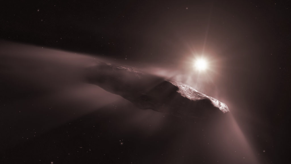 Oumuamua. // Source : ESA/Hubble, NASA, ESO, M. Kornmesser (photo recadrée et modifiée) Oumuamua. // Source : ESA/Hubble, NASA, ESO, M. Kornmesser (photo recadrée et modifiée)