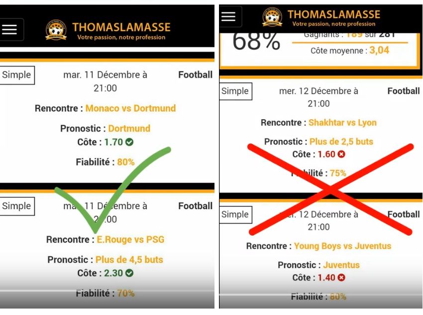 Extrait de l'application de Thomas Lamasse. // Source : Capture d'écran YouTube / L'arnaque des VIP Extrait de l'application de Thomas Lamasse. // Source : Capture d'écran YouTube / L'arnaque des VIP