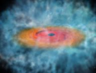 La formation d'un trou supermassif (vue d'artiste). // Source : NASA/CXC/M. Weiss (photo recadrée)