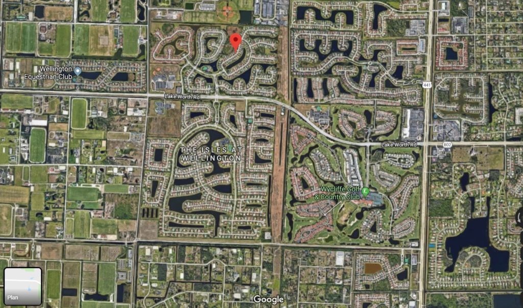 Le quartier est plein de petits lacs. // Source : Capture d'écran Google Maps Le quartier est plein de petits lacs. // Source : Capture d'écran Google Maps