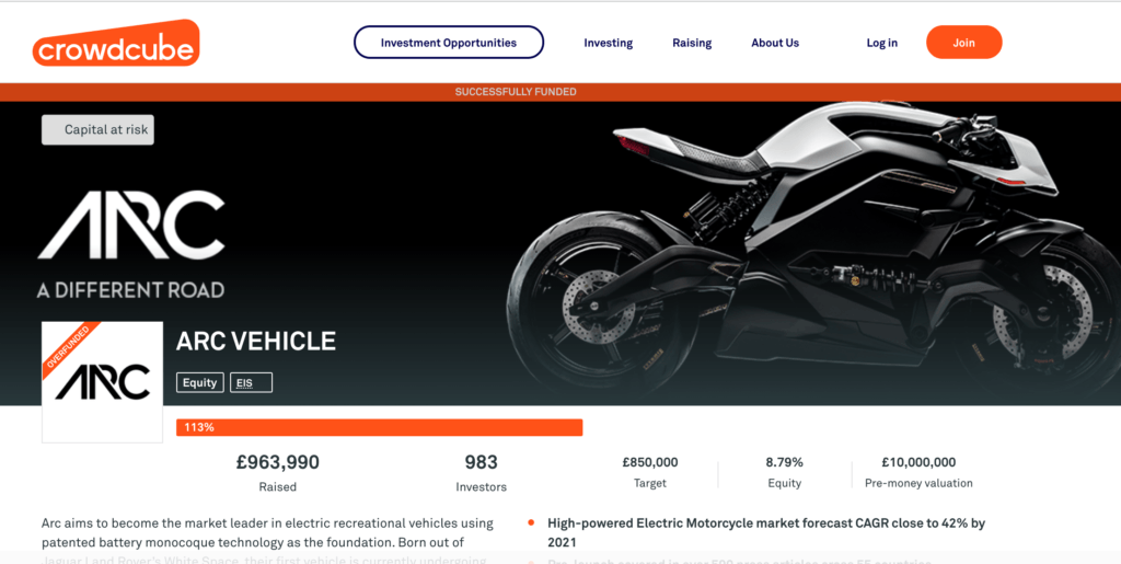 Arc Vehicle sur Crowdcube (en cache) Arc Vehicle sur Crowdcube (en cache)