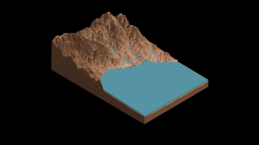 Modélisation d'un possible lac sur Mars, autrefois. // Source : ASU Knowledge Enterprise Development (KED), Michael Northrop Modélisation d'un possible lac sur Mars, autrefois. // Source : ASU Knowledge Enterprise Development (KED), Michael Northrop