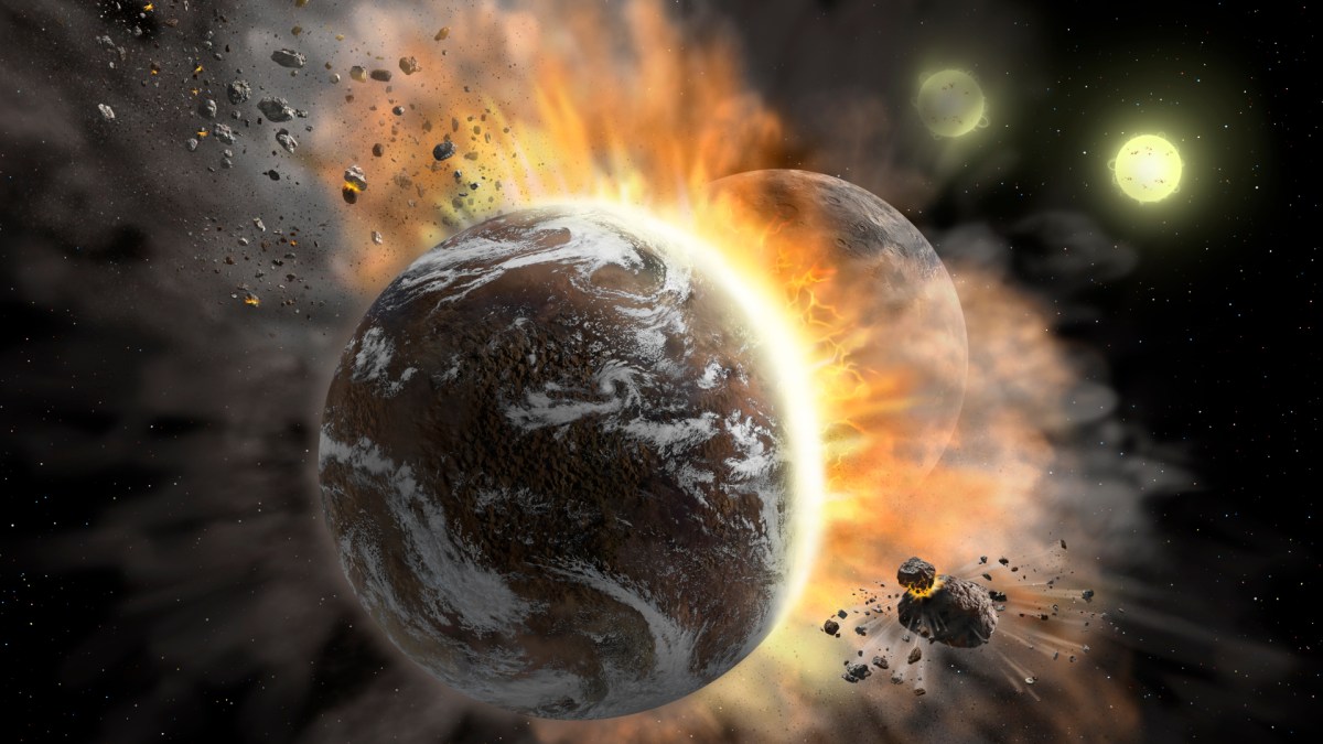 La collision entre deux exoplanètes rocheuses. // Source : NASA/SOFIA/Lynette Cook (photo recadrée) La collision entre deux exoplanètes rocheuses. // Source : NASA/SOFIA/Lynette Cook (photo recadrée)