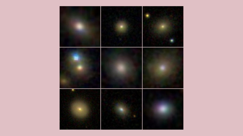 Les galaxies naines qui émettent des vents étudiées par les chercheuses. // Source : SDSS. (image recadrée et modifiée) Les galaxies naines qui émettent des vents étudiées par les chercheuses. // Source : SDSS. (image recadrée et modifiée)