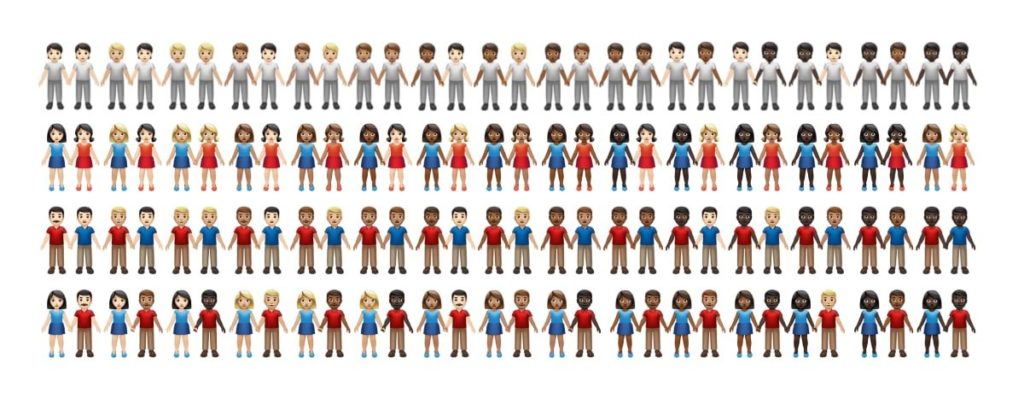Les nouvelles combinaisons de genre et de couleur de peau // Source : Emojipedia