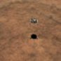 InSight en train de se poser sur Mars (vue d'artiste). // Source : NASA/JPL-Caltech (photo recadrée) InSight en train de se poser sur Mars (vue d'artiste). // Source : NASA/JPL-Caltech (photo recadrée)