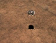 InSight en train de se poser sur Mars (vue d'artiste). // Source : NASA/JPL-Caltech (photo recadrée)