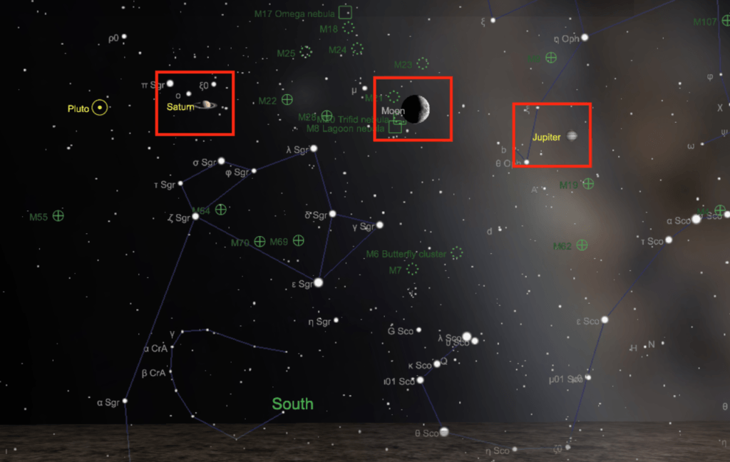 Le ciel visible depuis Paris le 4 octobre 2019 à 19h20. // Source : Capture d'écran The Sky Live, annotations Numerama Le ciel visible depuis Paris le 4 octobre 2019 à 19h20. // Source : Capture d'écran The Sky Live, annotations Numerama