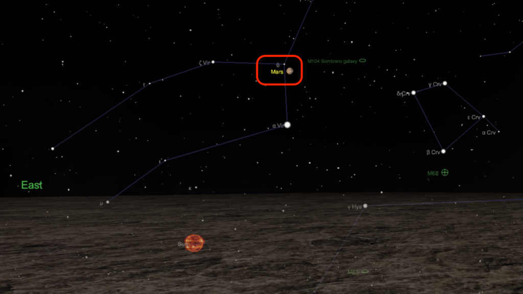 Mars vue de Paris le 2 novembre 2019 à 7h. // Source : Capture d'écran The Sky Live, annotation Numerama Mars vue de Paris le 2 novembre 2019 à 7h. // Source : Capture d'écran The Sky Live, annotation Numerama