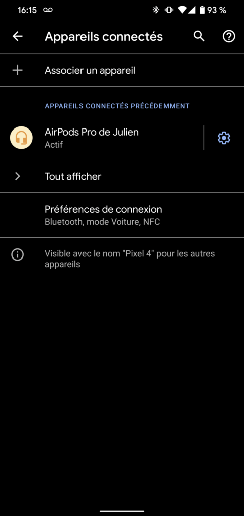 La configuration des AirPods Pro sur un Pixel 4 // Source : Numerama La configuration des AirPods Pro sur un Pixel 4 // Source : Numerama