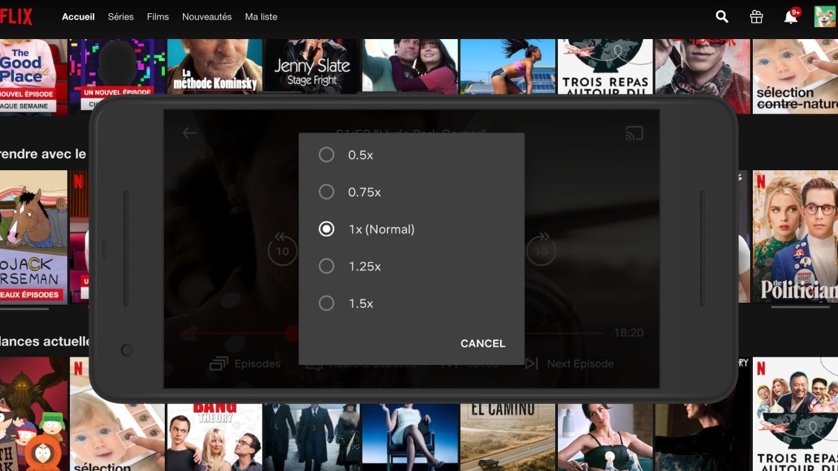 Smartphone accélération Netflix // Source : Montage Numerama Smartphone accélération Netflix // Source : Montage Numerama