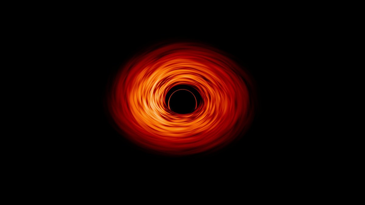 Une visualisation d'un trou noir. // Source : NASA’s Goddard Space Flight Center/Jeremy Schnittman (photo recadrée) Une visualisation d'un trou noir. // Source : NASA’s Goddard Space Flight Center/Jeremy Schnittman (photo recadrée)