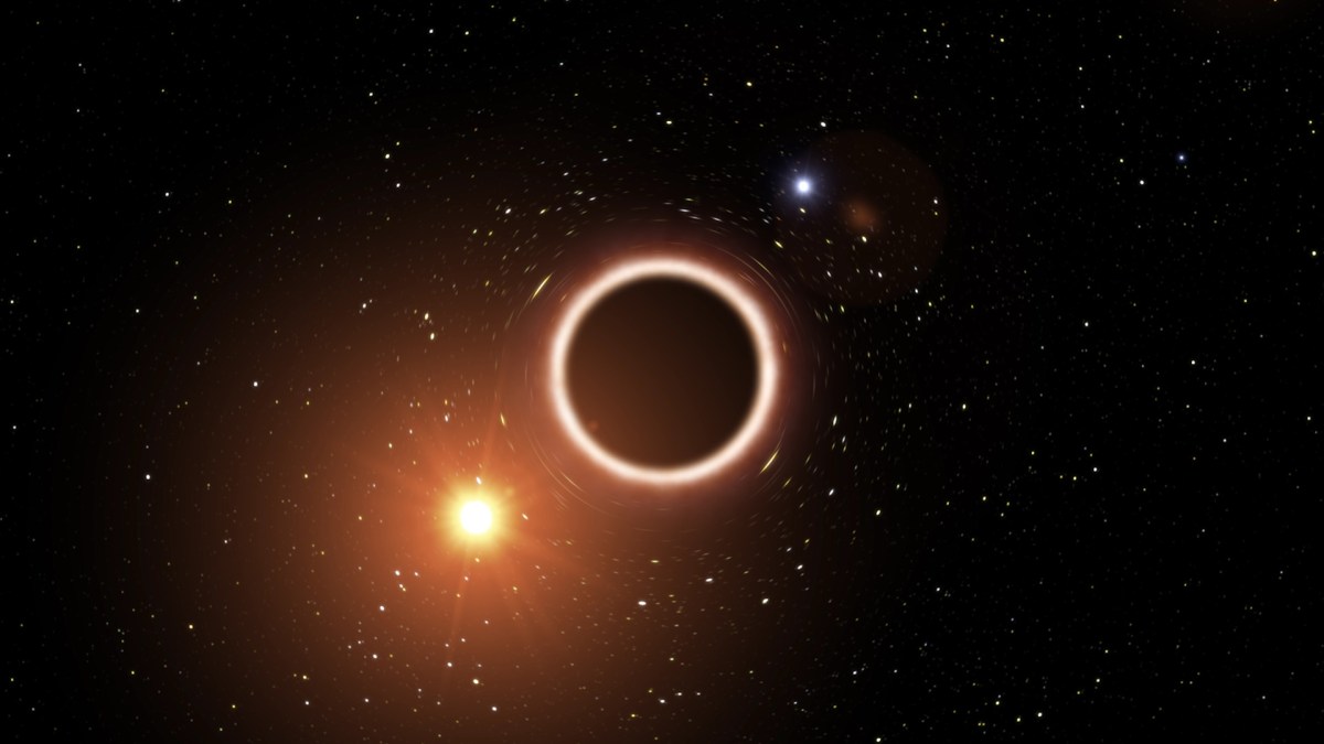 Une représentation d'un trou noir supermassif. // Source : ESO (photo recadrée) Une représentation d'un trou noir supermassif. // Source : ESO (photo recadrée)