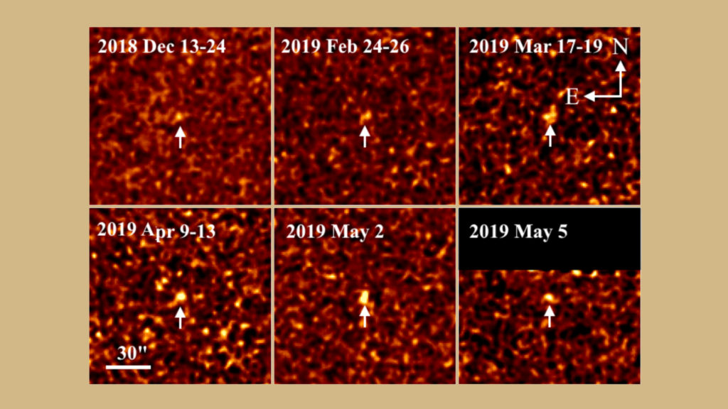 Les images de Borisov dans le relevé Pan-STARRS. // Source : Capture d'écran arXiv.org, image modifiée Les images de Borisov dans le relevé Pan-STARRS. // Source : Capture d'écran arXiv.org, image modifiée