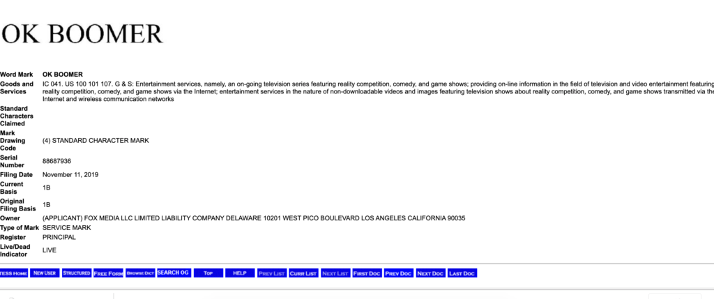 La demande de dépôt de marque de FOX MEDIA // Source : uspto La demande de dépôt de marque de FOX MEDIA // Source : uspto