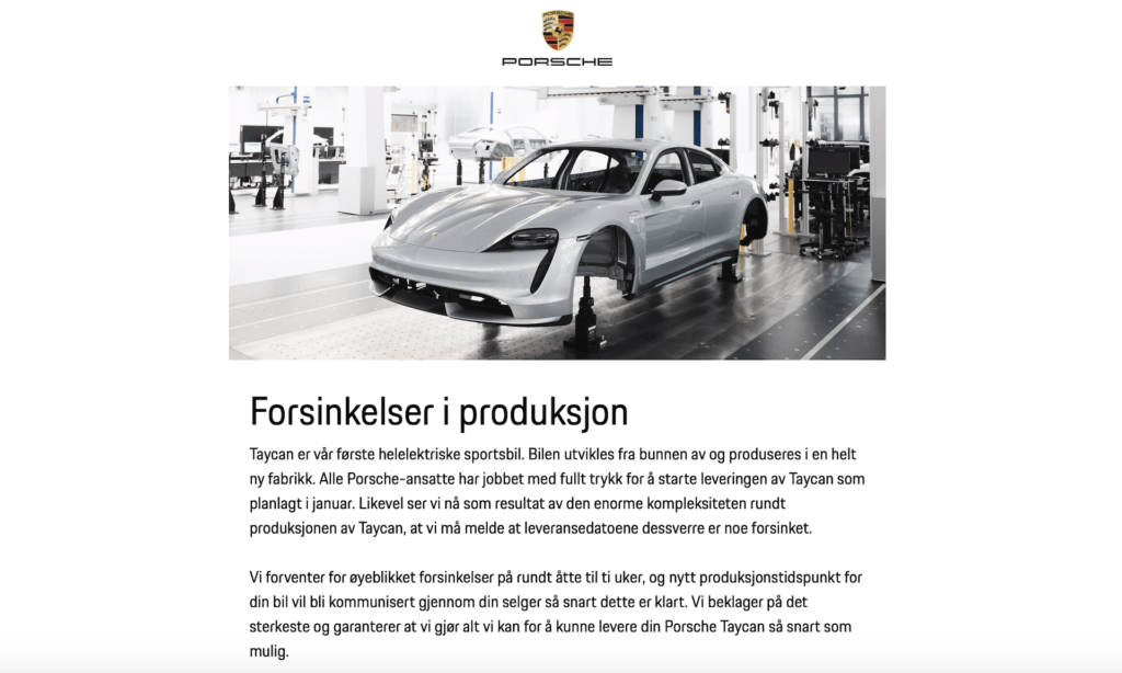 Porsche Taycan retardée // Source : Porsche Porsche Taycan retardée // Source : Porsche