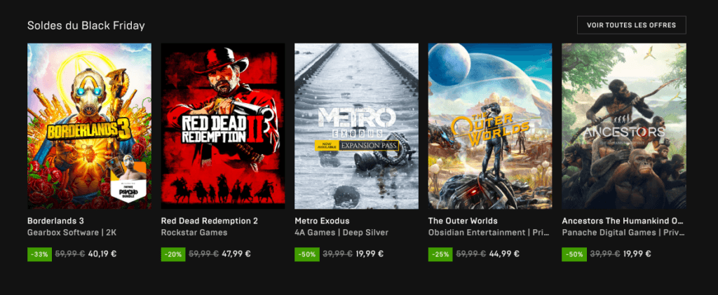 Les promotions sur l'Epic Games Store // Source : Epic Games